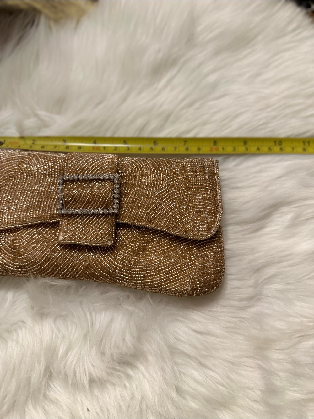 Gold Beaded Evening Clutch with Crystal Buckle - Picture 5 of 6